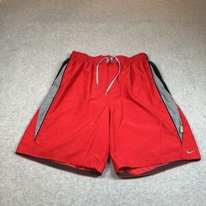 NIKE Mens XL Red Grey Volley Core Swim Shorts Trunks Lined‎ Pockets